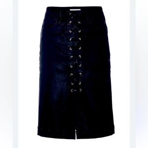 Good American Lace-up Black Coated Stretch Denim Pencil Skirt.  Size 8/29.